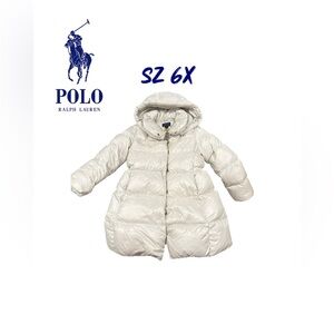 Polo Ralph Lauren sz 6x  Girls Quilted Long Jacket Pearl white fair condition